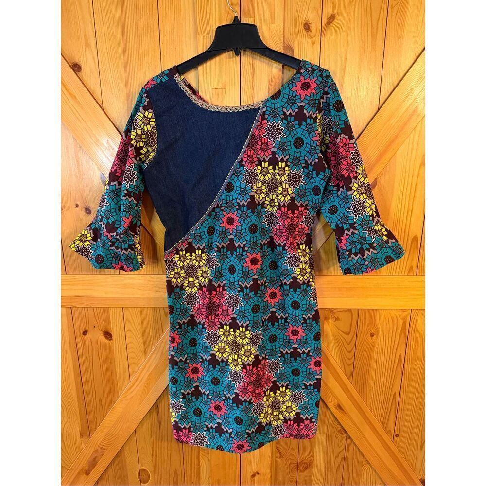 Nallem Ankara Knee Length Dress Wax Print 3/4 Bell Sleeve Dress Size 14 (6464)